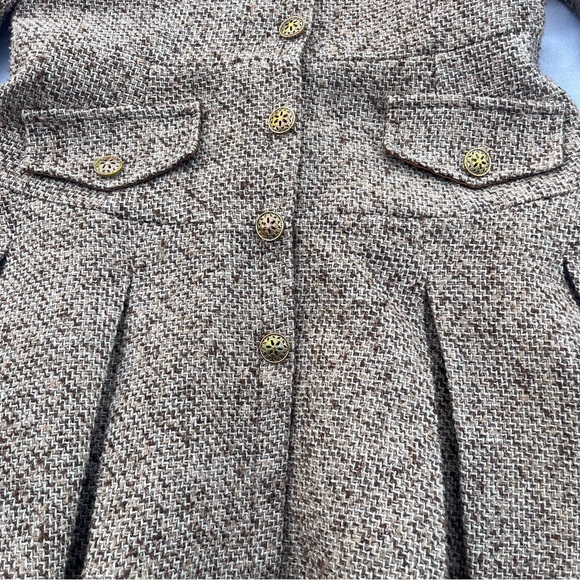 ViVi Vintage-style brown tweed babydoll Cottagecore Academia ruffle Sz L dress - Picture 15 of 16